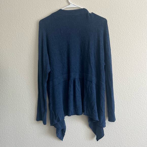 Eileen Fisher Navy Blue Viscose Nylon Open Front Waterfall Cardigan Size Large - Picture 2 of 5